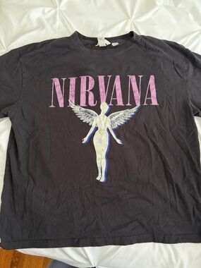 H&M Black Nirvana Graphic Tee with Pink Logo